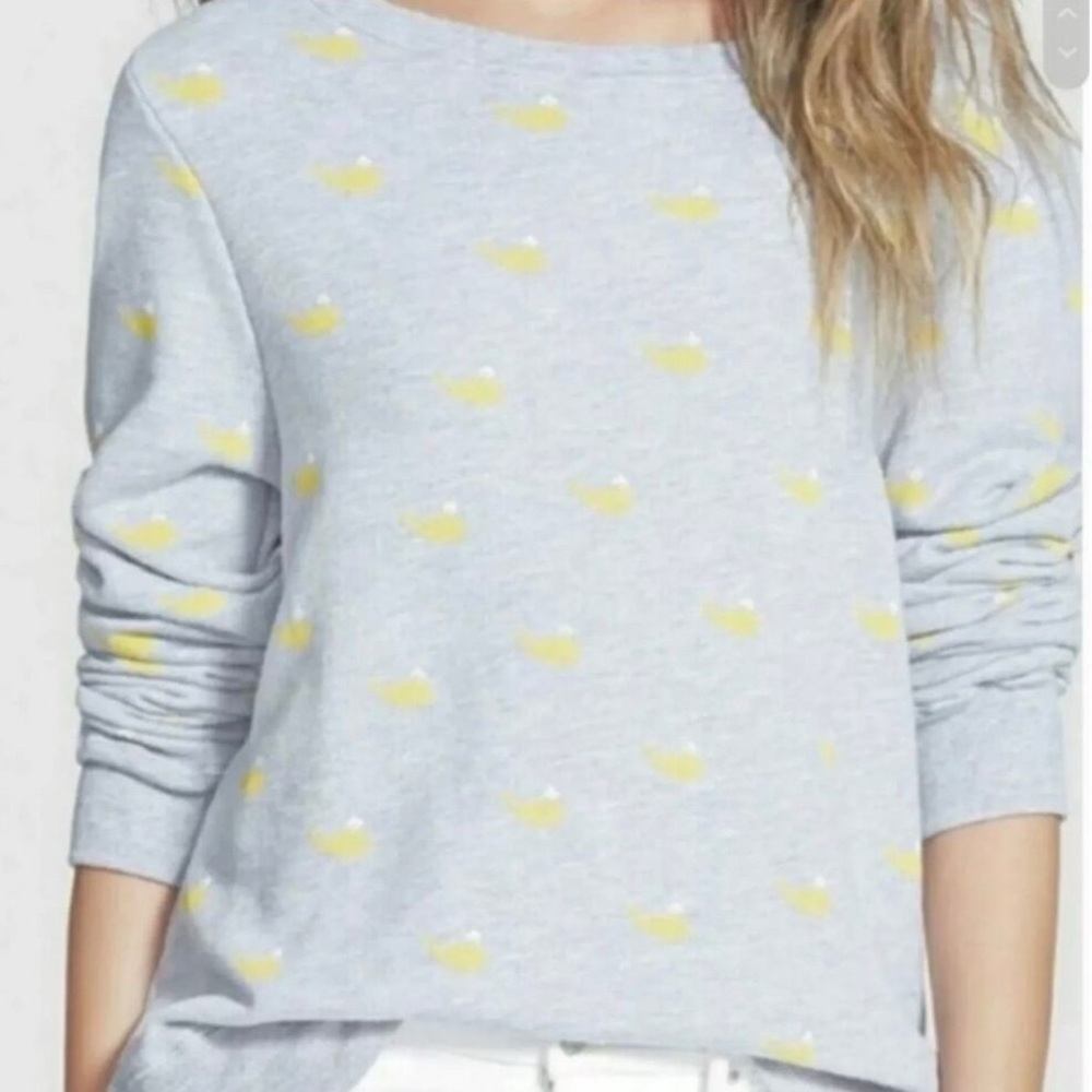 #941 Wildfox Couture Small Gray Yellow Sweatshirt Nautical Whale Print Crew Sz L